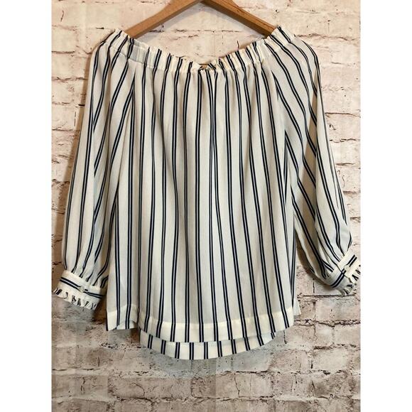 J. Crew Mercantile Top Womens Small White Navy Striped Nautical Bow Tie - Picture 11 of 13